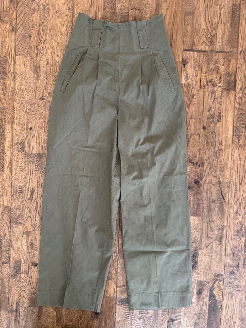 GANNI  Tech Pants Chino Wide Leg Paperbag Kalamata Women's Size 36 US 4 BB